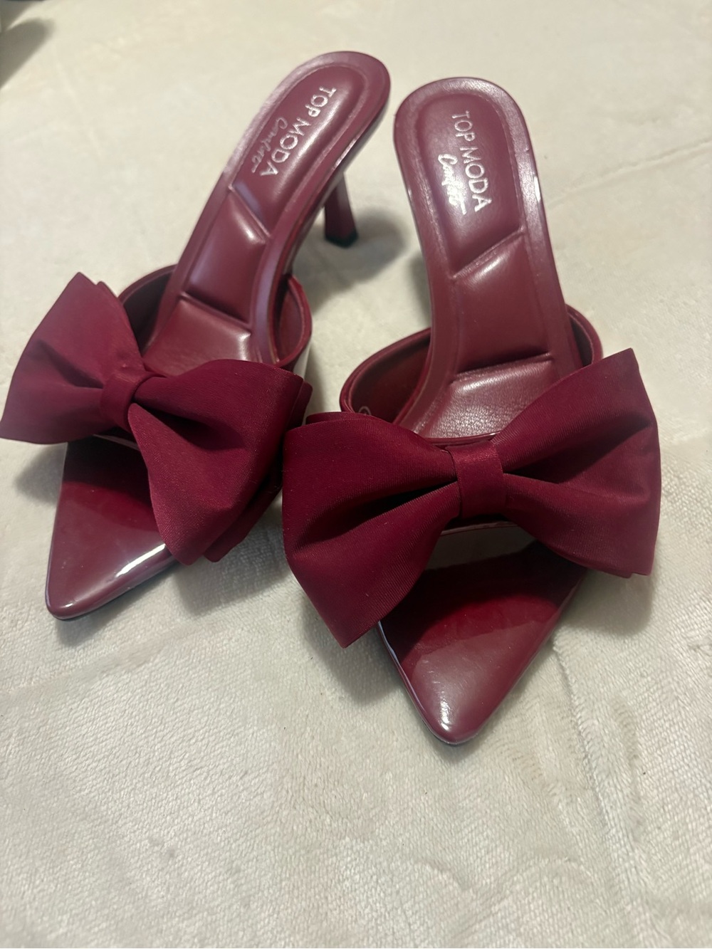 TOP MODA Womens Wine Bow Mule Heels